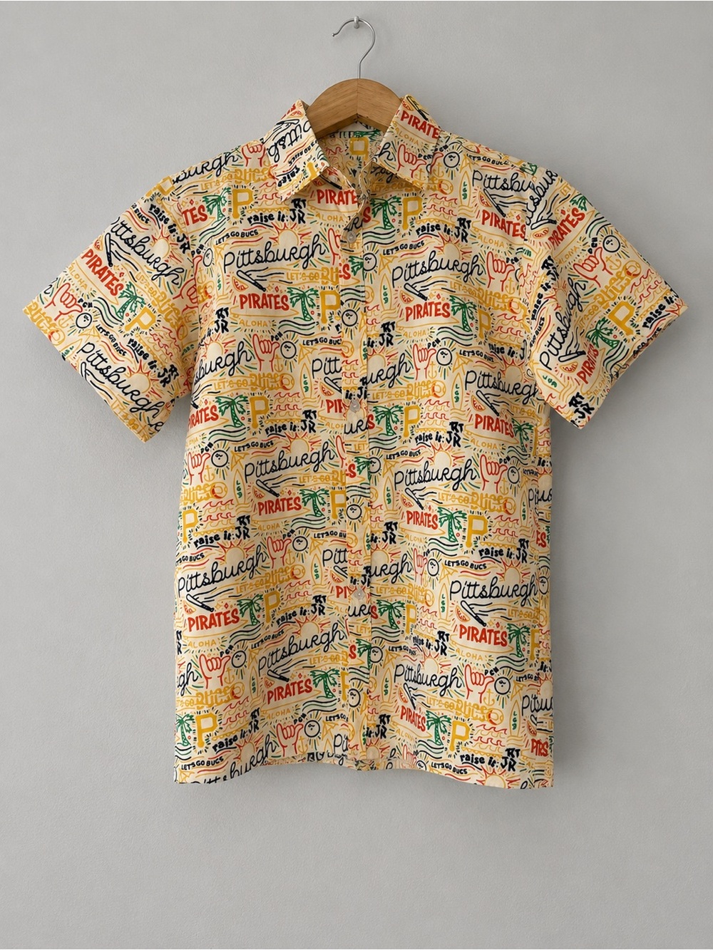 Pittsburgh Pirates Shirt Adult Small All Over Print Short Sleeve Button Up